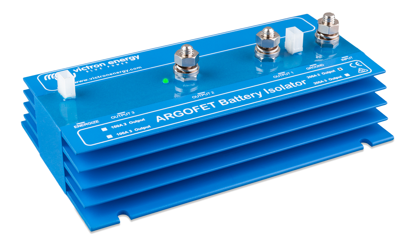 Victron Energy Argofet Battery Isolators 200A 2 out top front angle