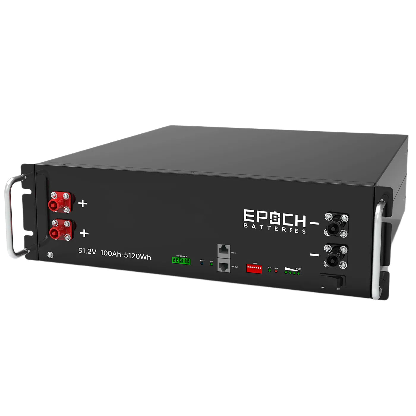 Black battery pack with 'Epoch Batteries' branding on a white background