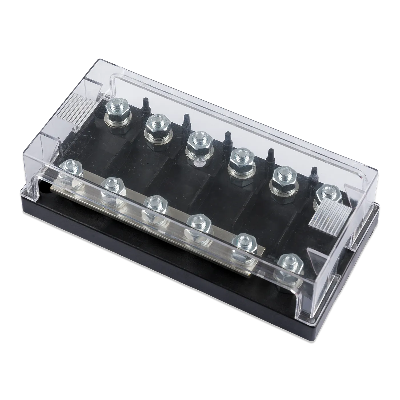 Victron Six-Way Fuse Holder for Mega-Fuse with Busbar closed view left side angled