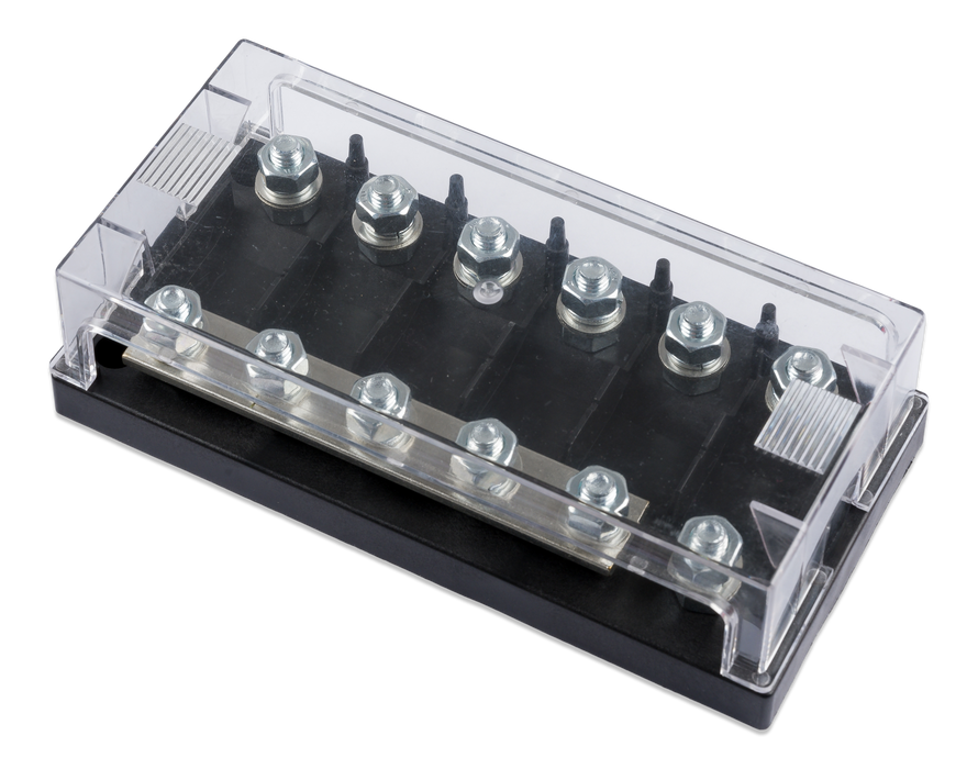 Victron Six-Way Fuse Holder for Mega-Fuse with Busbar closed view left side angled