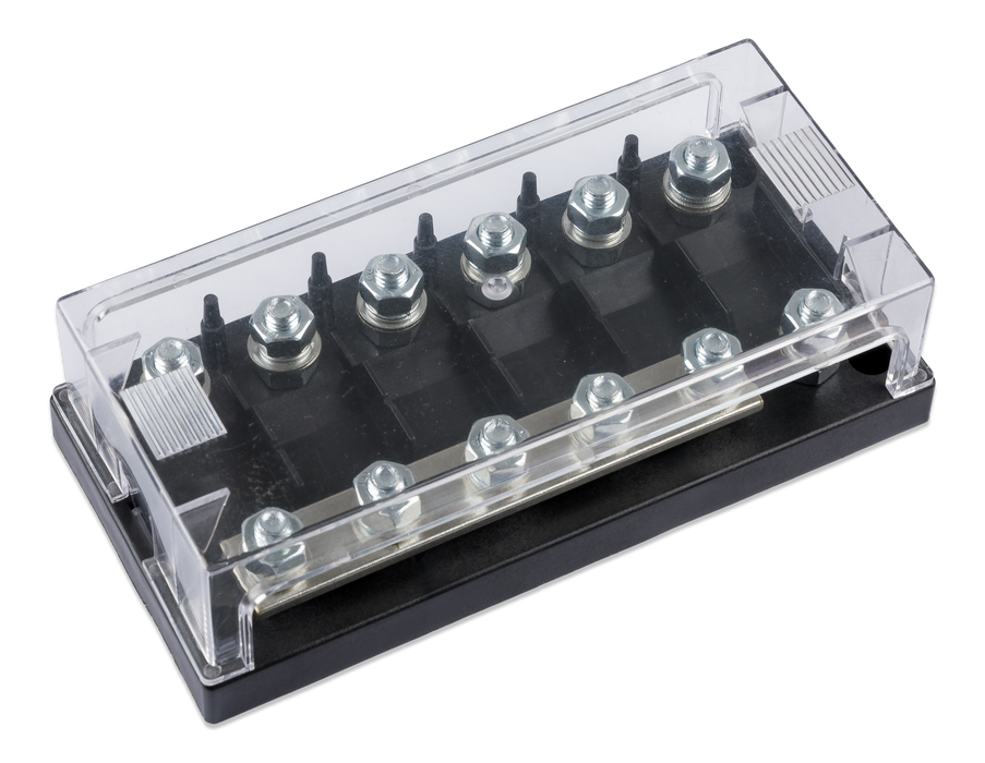 Victron Six-Way Fuse Holder for Mega-Fuse with Busbar side view from right angled