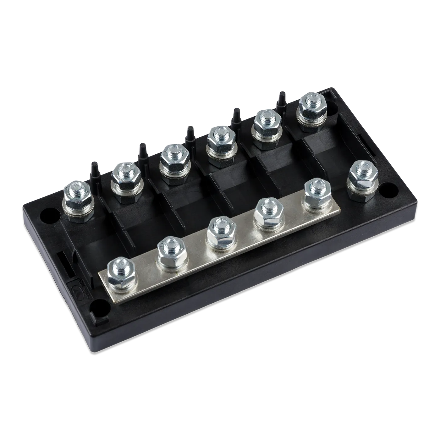 Victron Six-Way Fuse Holder for Mega-Fuse with Busbar front side view with angle