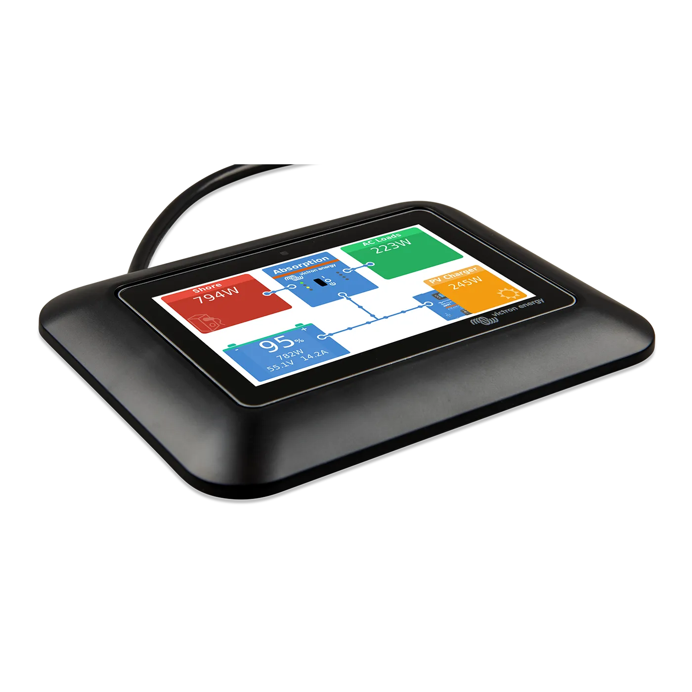 Victron GX Touch 50 adapter for CCGX cut-out edge view with cable