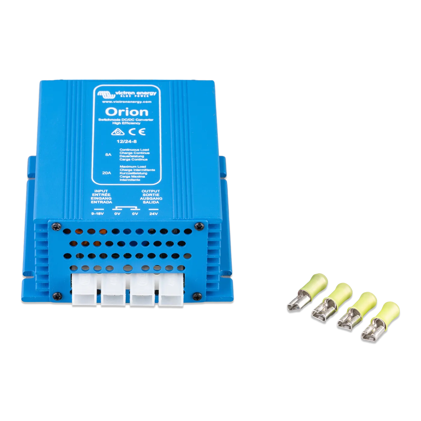 Victron Orion DC-DC Converters Non-isolated, High Power top and front view with connectors