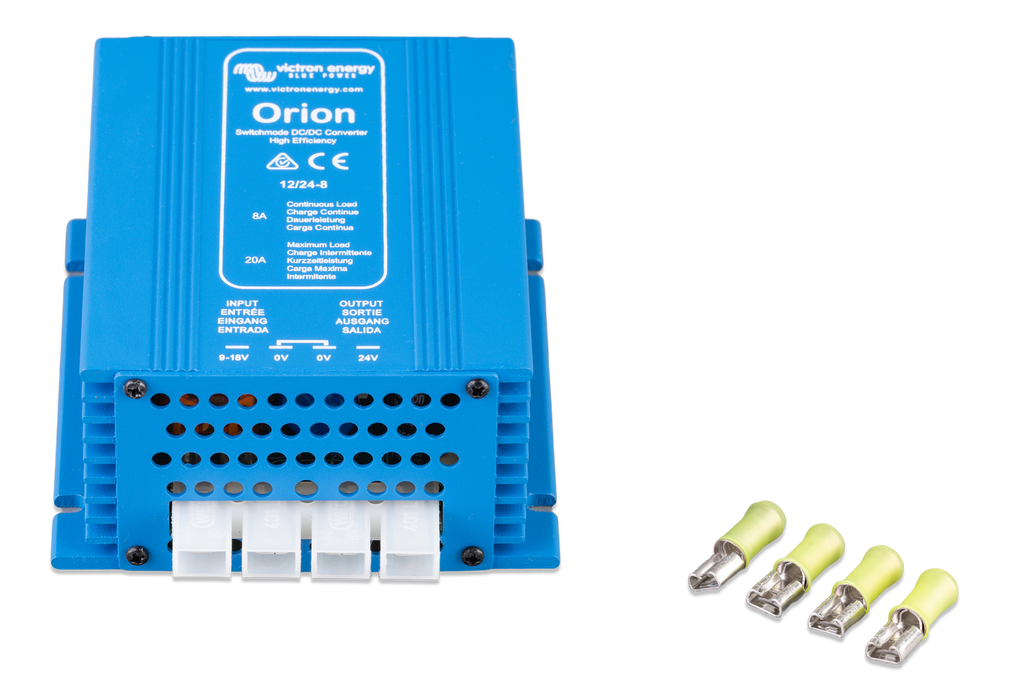Victron Orion DC-DC Converters Non-isolated, High Power top and front view with connectors