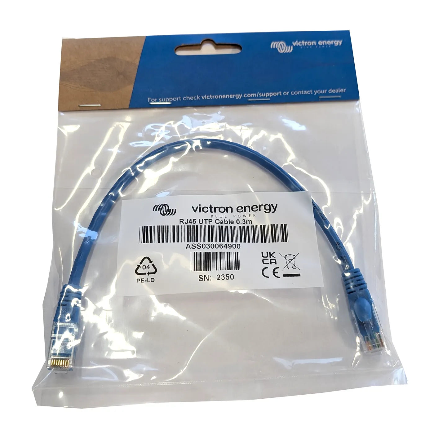 Victron RJ45 UTP cable 0.3 m, short factory jumper with molded RJ45 connectors on both ends