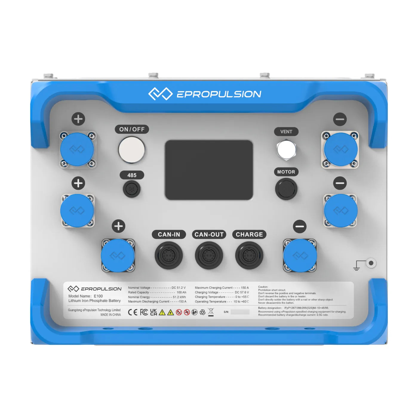 ePropulsion E100 48V lithium battery, angled view