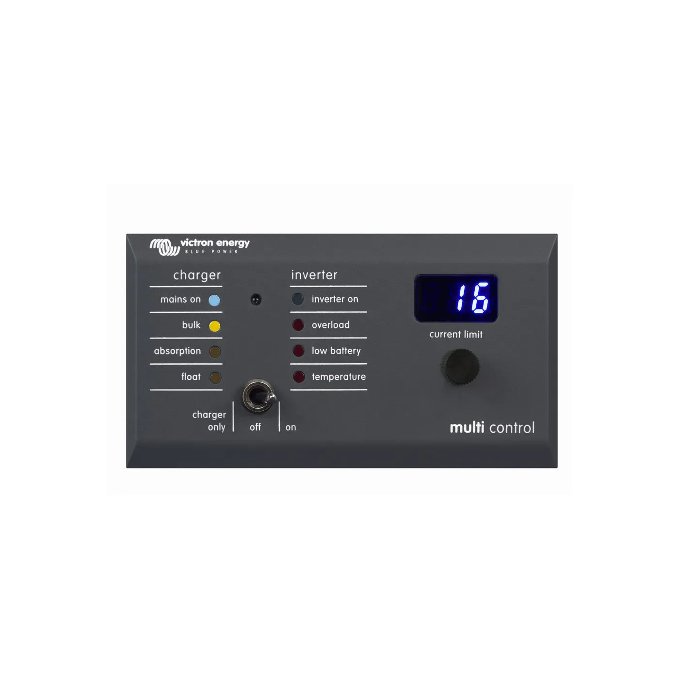 Victron Digital Multi Control 200/200A GX (90° RJ45 connector) remote panel, front view