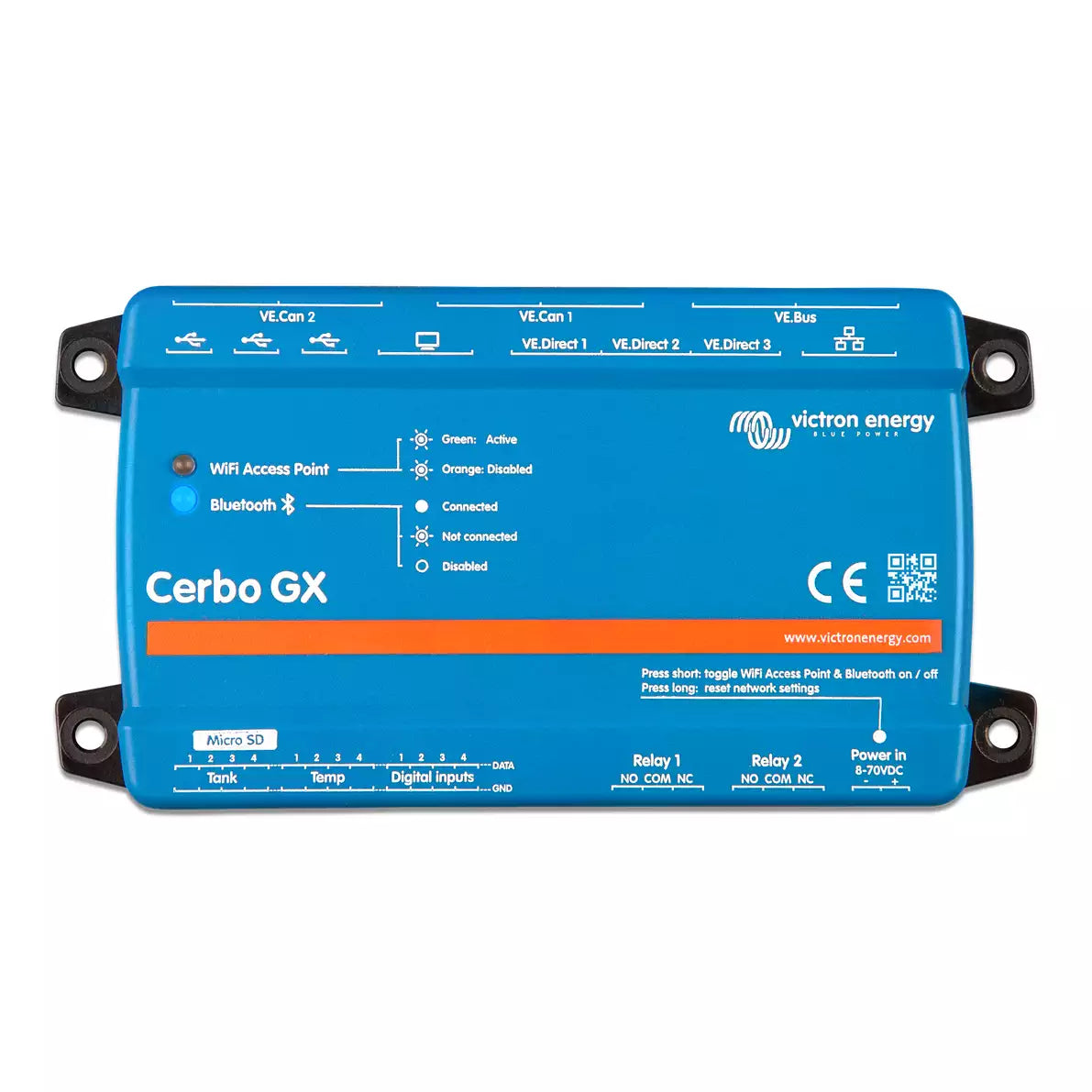 Victron Cerbo GX MK3, top view showing all ports and connections