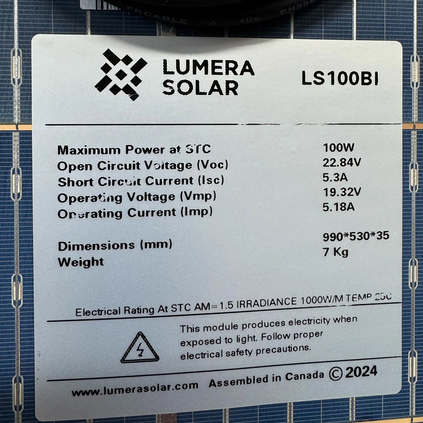 Lumera_100W_Panel_Specs
