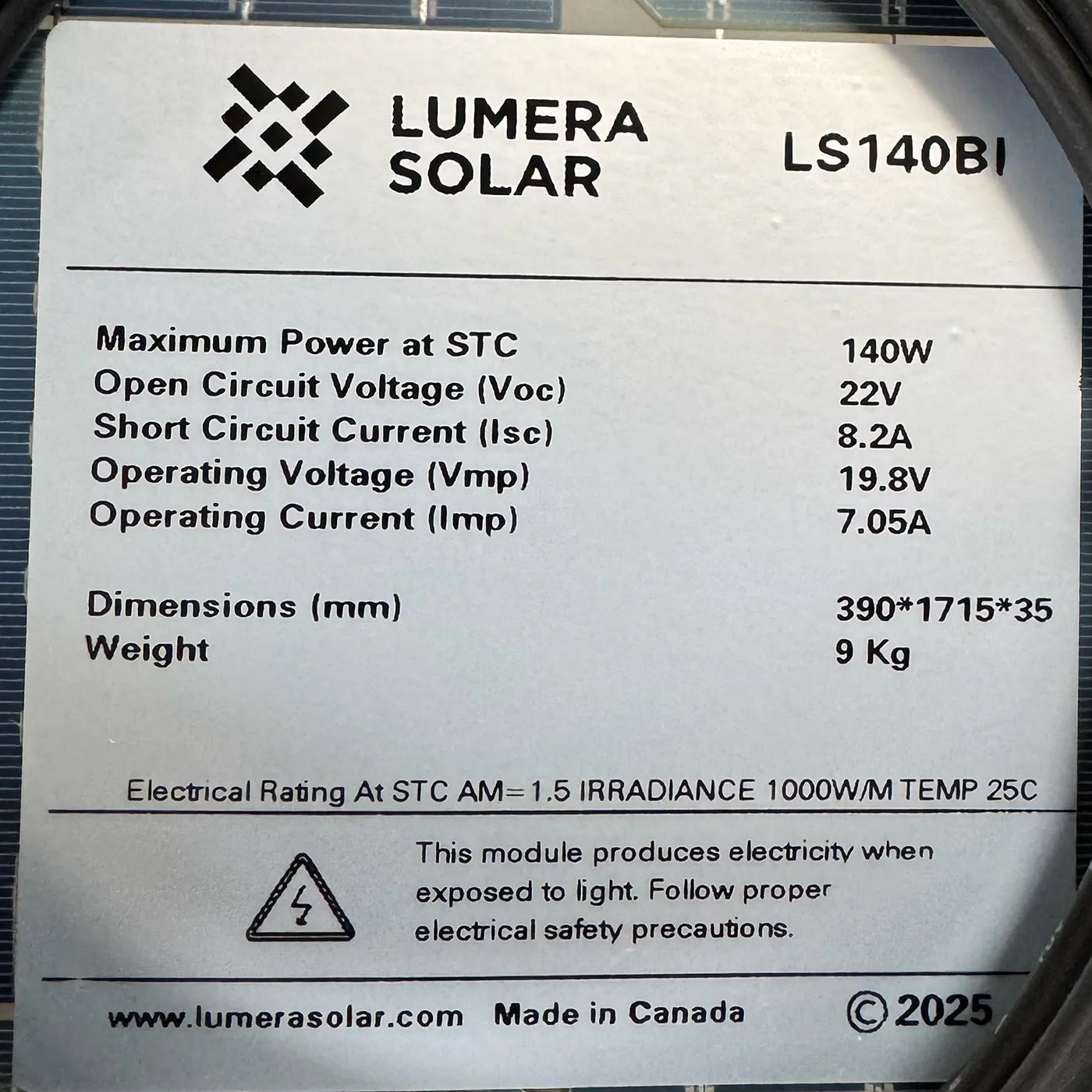Lumera_140W_Panel_Specs