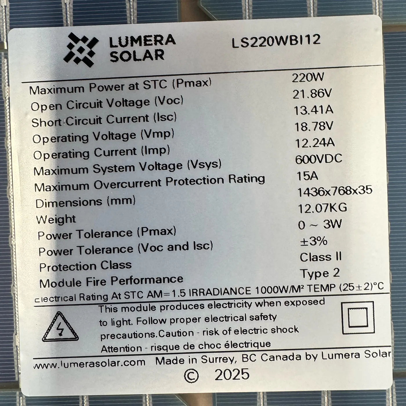 Lumera_220W_12V_Panel_Specs