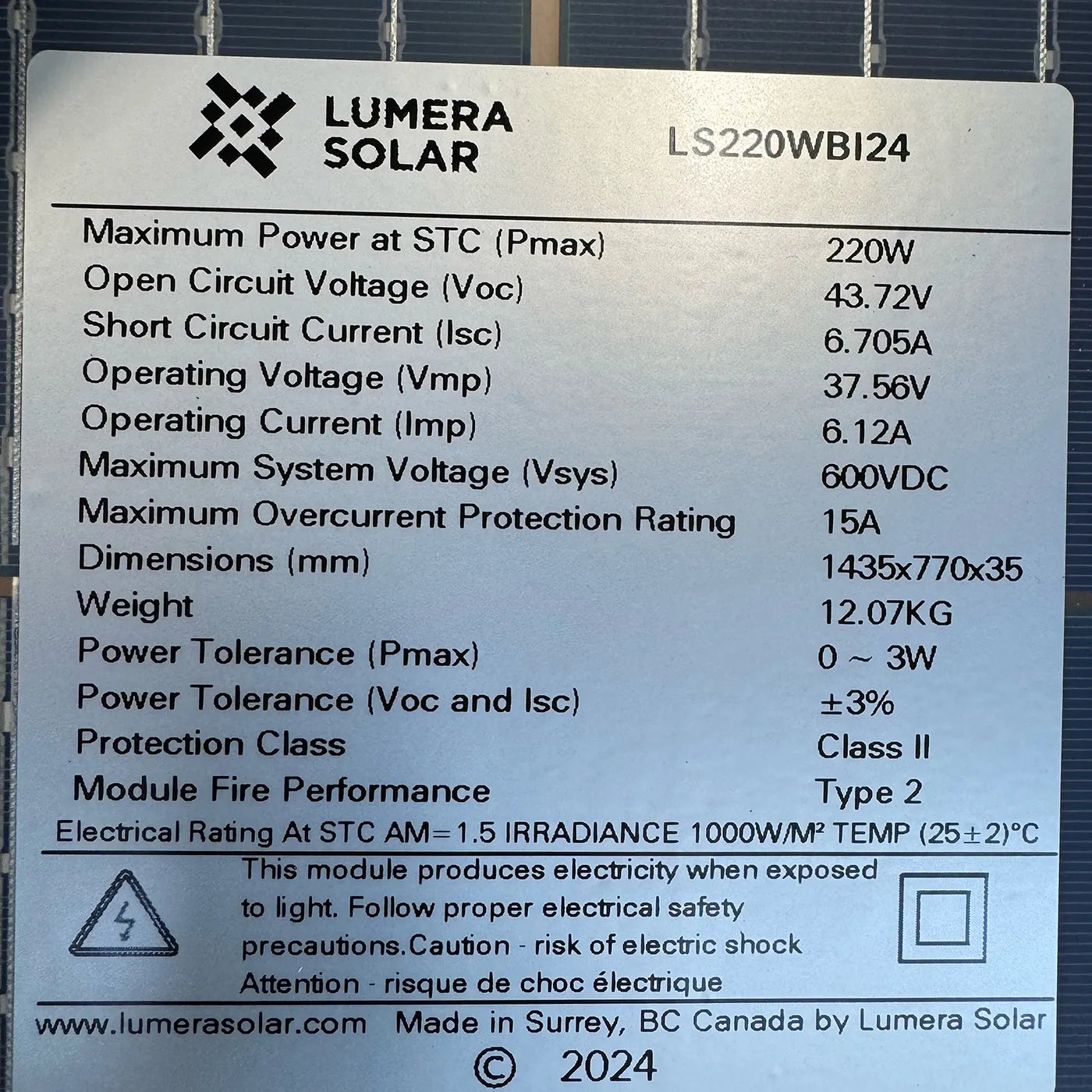 Lumera_220w_24V_Panel_Specs