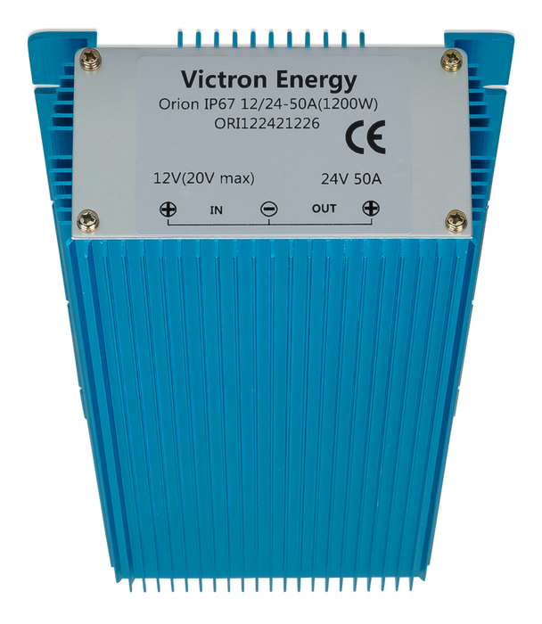 Victron Orion IP67 24/12 and 12/24 DC-DC Converters front label view