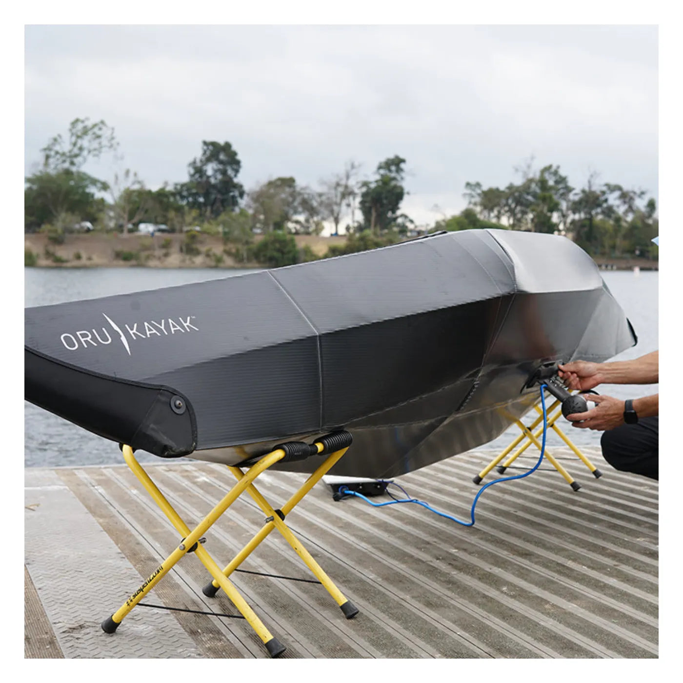 Bixpy DIY fin box adapter installed on a folding kayak