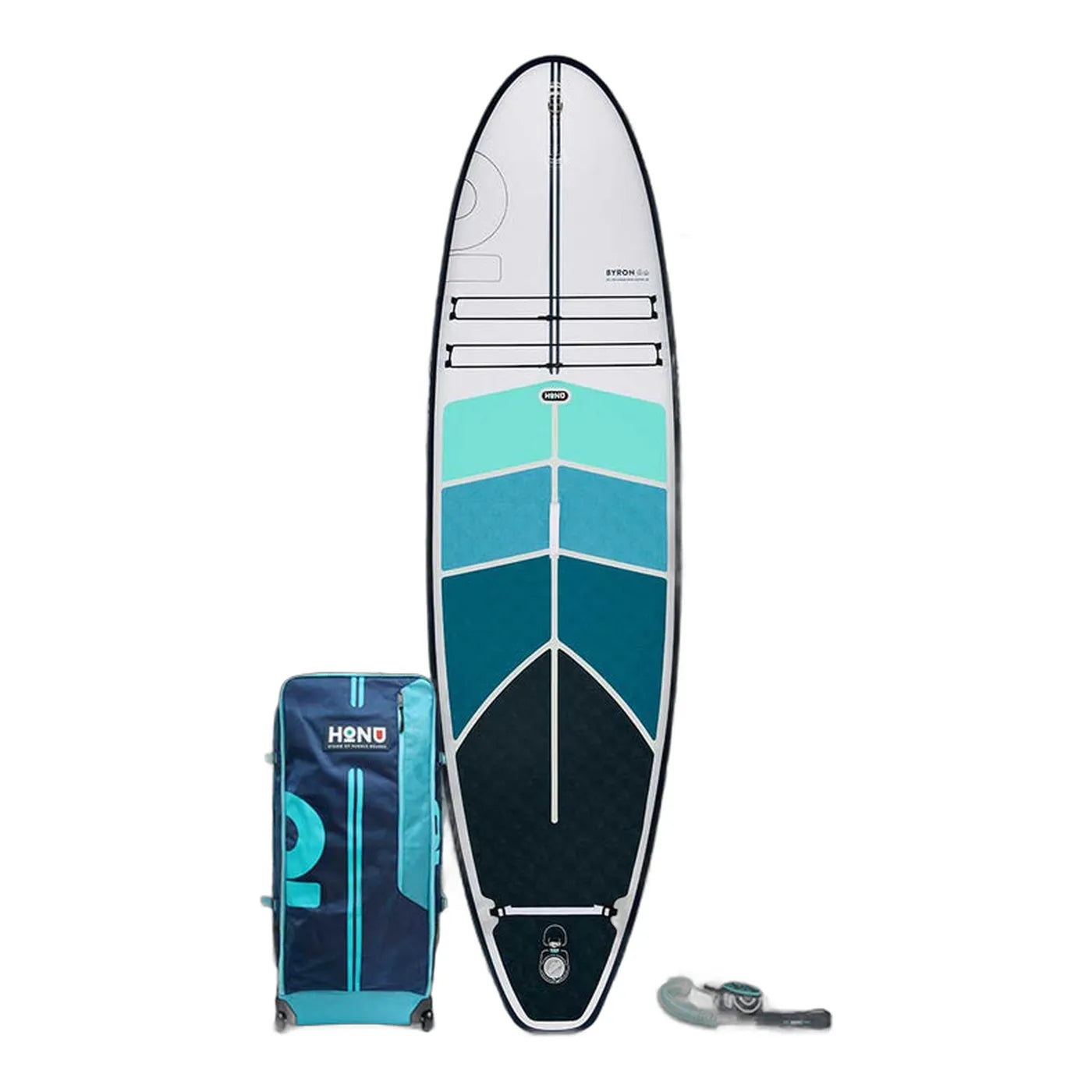Honu Byron 9'8 inflatable paddle board, Perfect Day colorway, with roller bag and leash