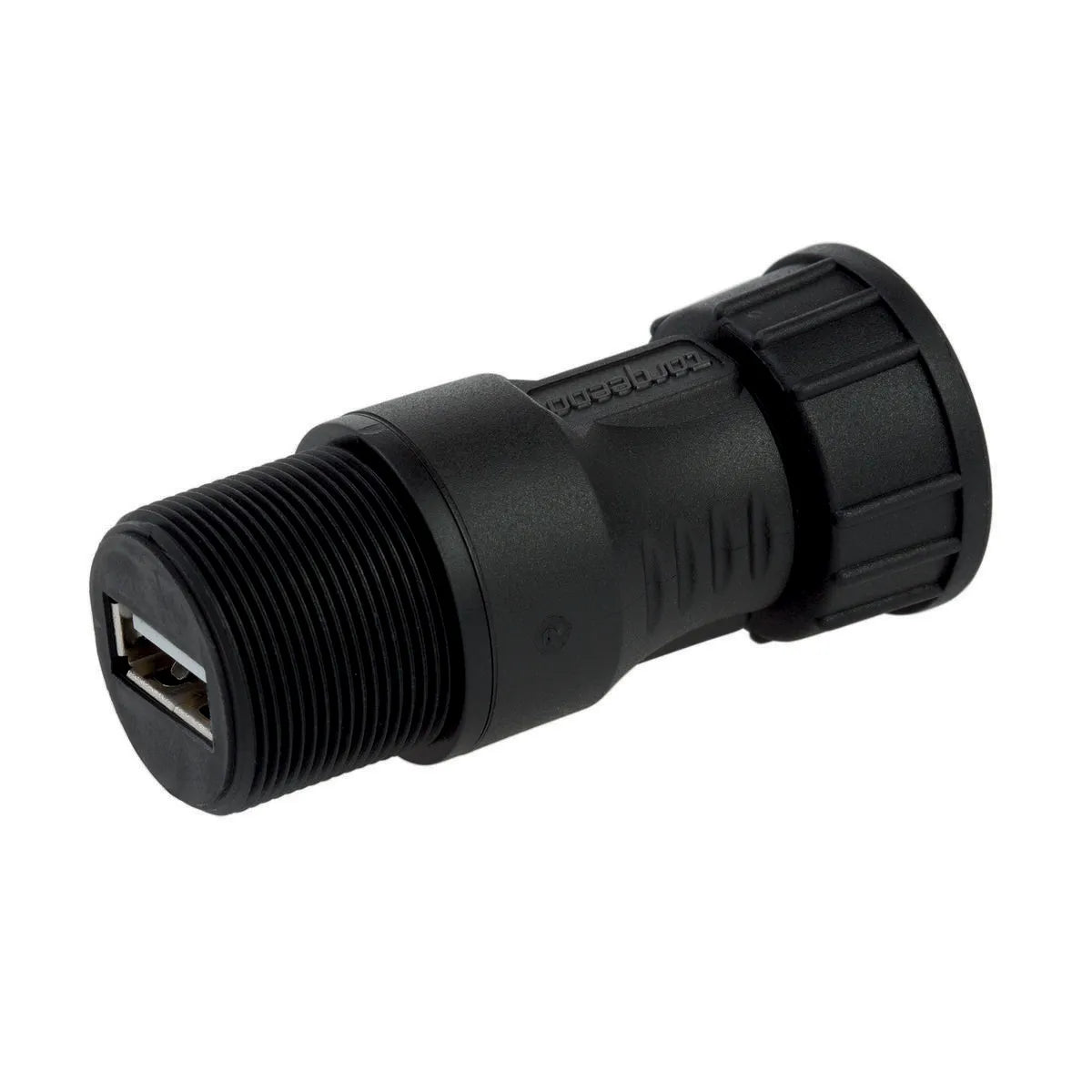 Black cylindrical USB adapter on a white background