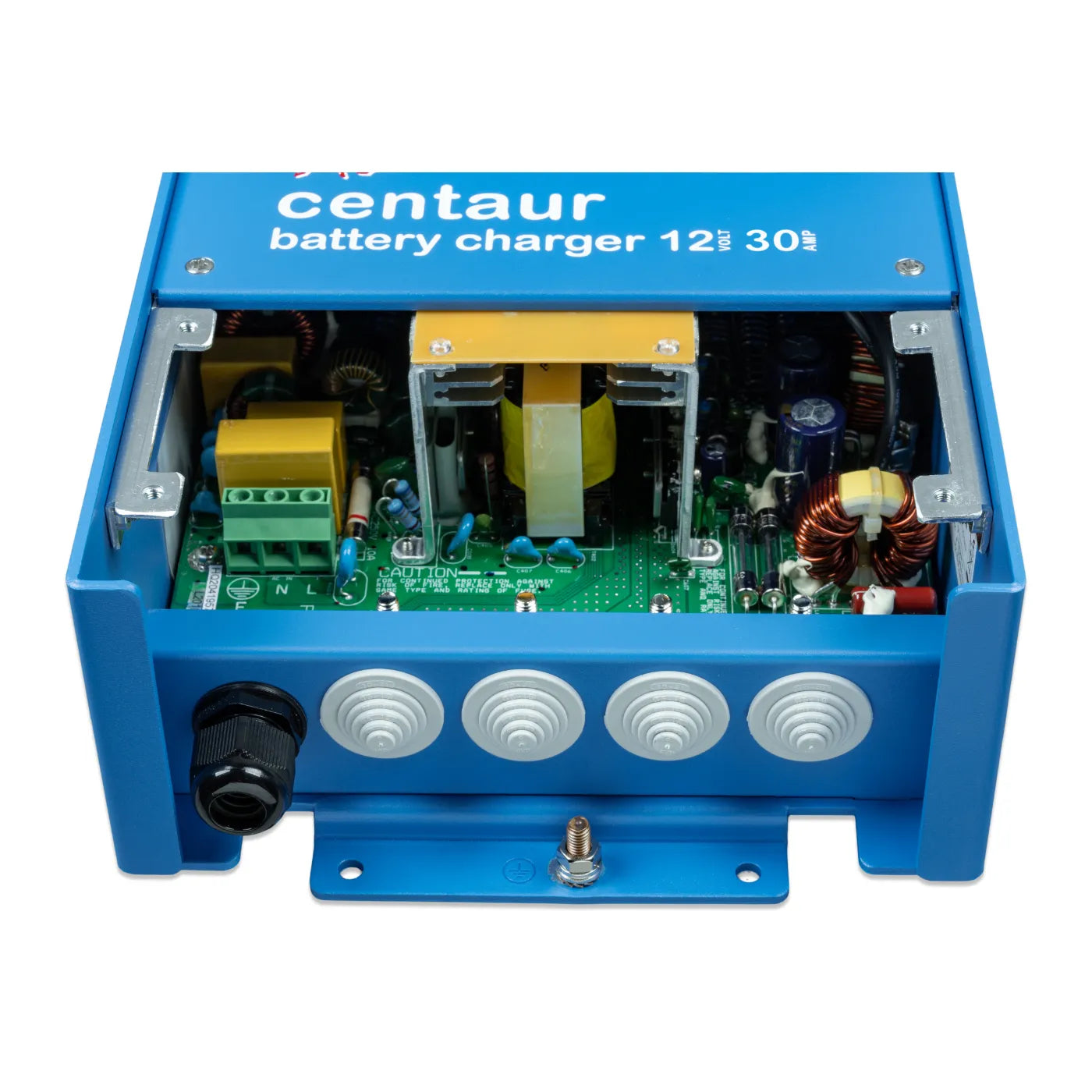 Victron Centaur Charger terminal connections with drip shield open